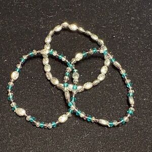 Silver and Teal Beaded Bracelet Trio